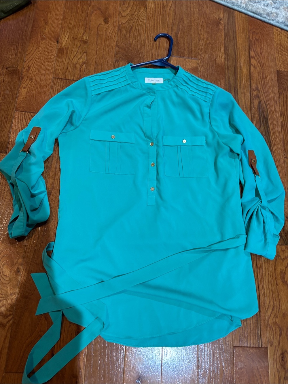 Calvin Klein Teal Long-Sleeve Utility Tunic